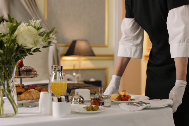 Traditional Kerala meals served at hotel restaurant