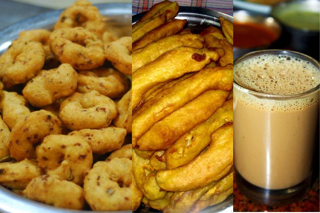 Hot Kerala black tea with banana fritters and vada – tea-time snacks on Kerala food trips