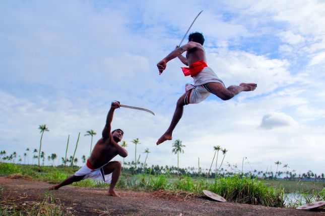 Kalaripayattu martial arts demonstration Kerala